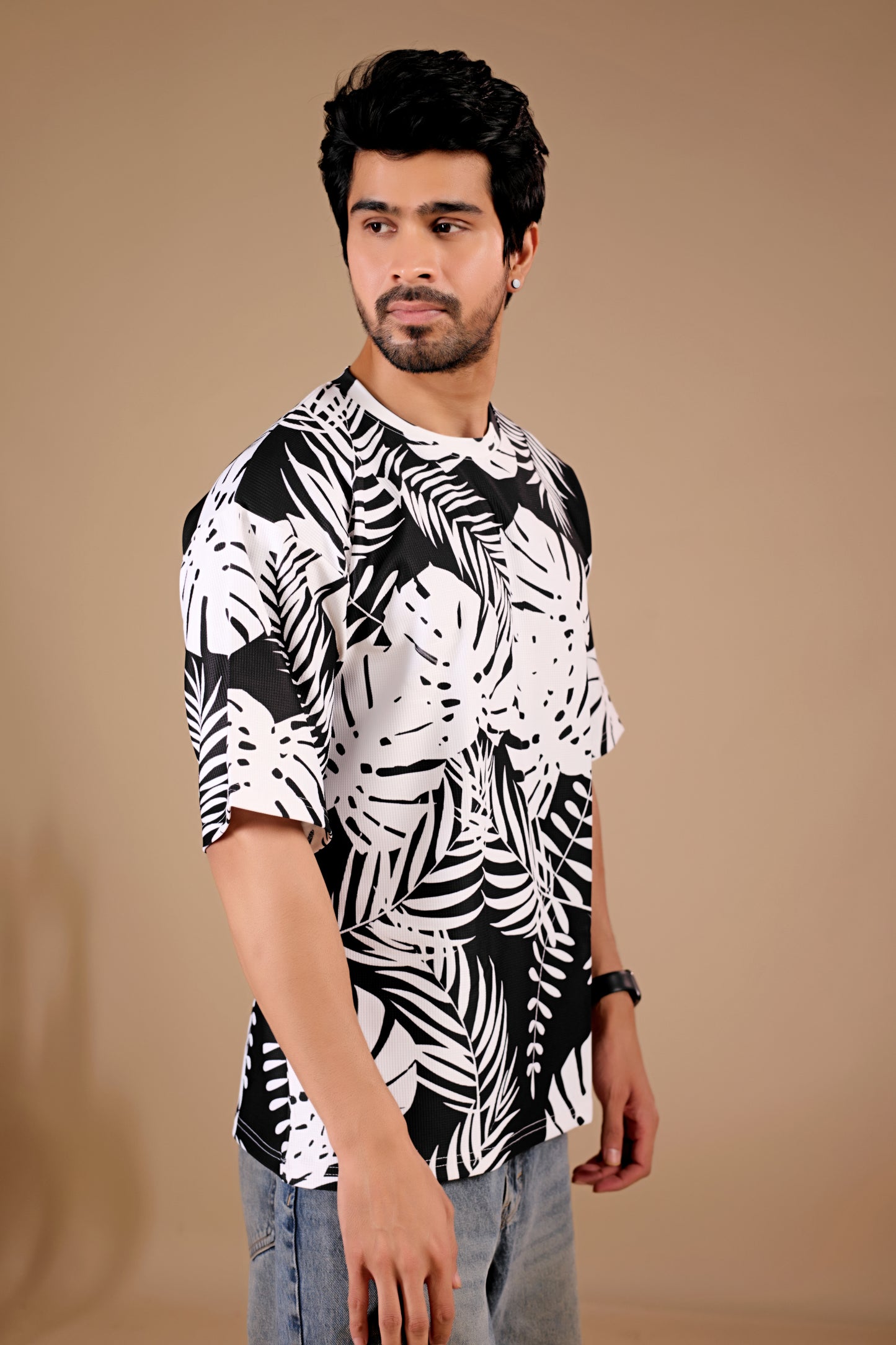 Black Premium Fabric Oversized Printed T Shirt For Men