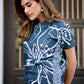Women’s Teal Floral Printed Polo T-Shirt