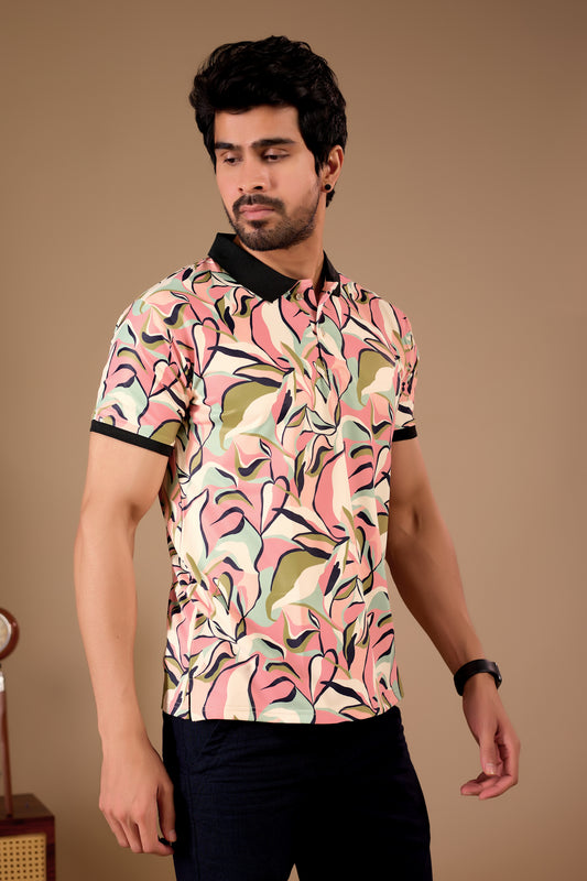 Multicolor Premium Fabric Regular Printed Polo T Shirt For Men