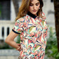 Women’s Multicolor Leaf Printed Polo T-Shirt