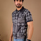 Black Premium Fabric Regular Printed Polo T Shirt For Men