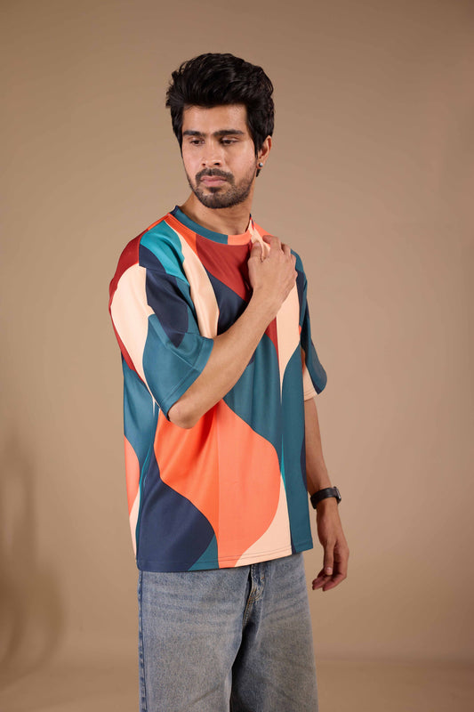 Multicolor Premium Fabric Oversized Printed T Shirt For Men