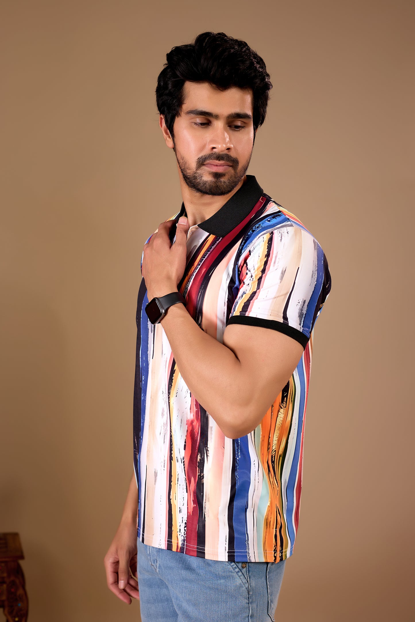 Multicolor Premium Fabric Regular Printed Polo T Shirt For Men