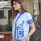 Women’s White & Blue Floral Printed Polo T-Shirt