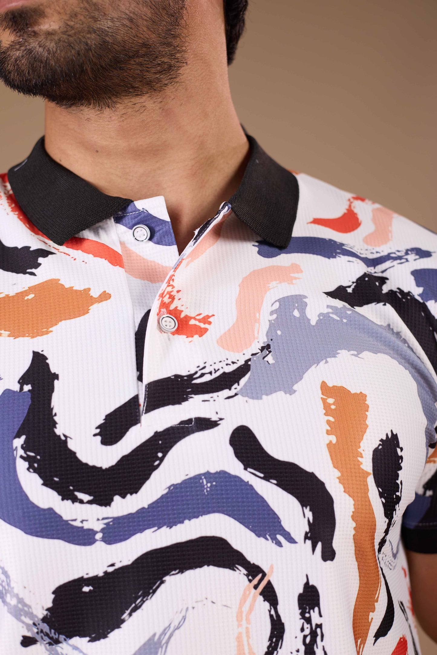 Tshirtsbuddy Men's Abstract Brushstroke Print Polo T-Shirt