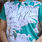 Women’s Teal & White Scenic Printed Polo T-Shirt