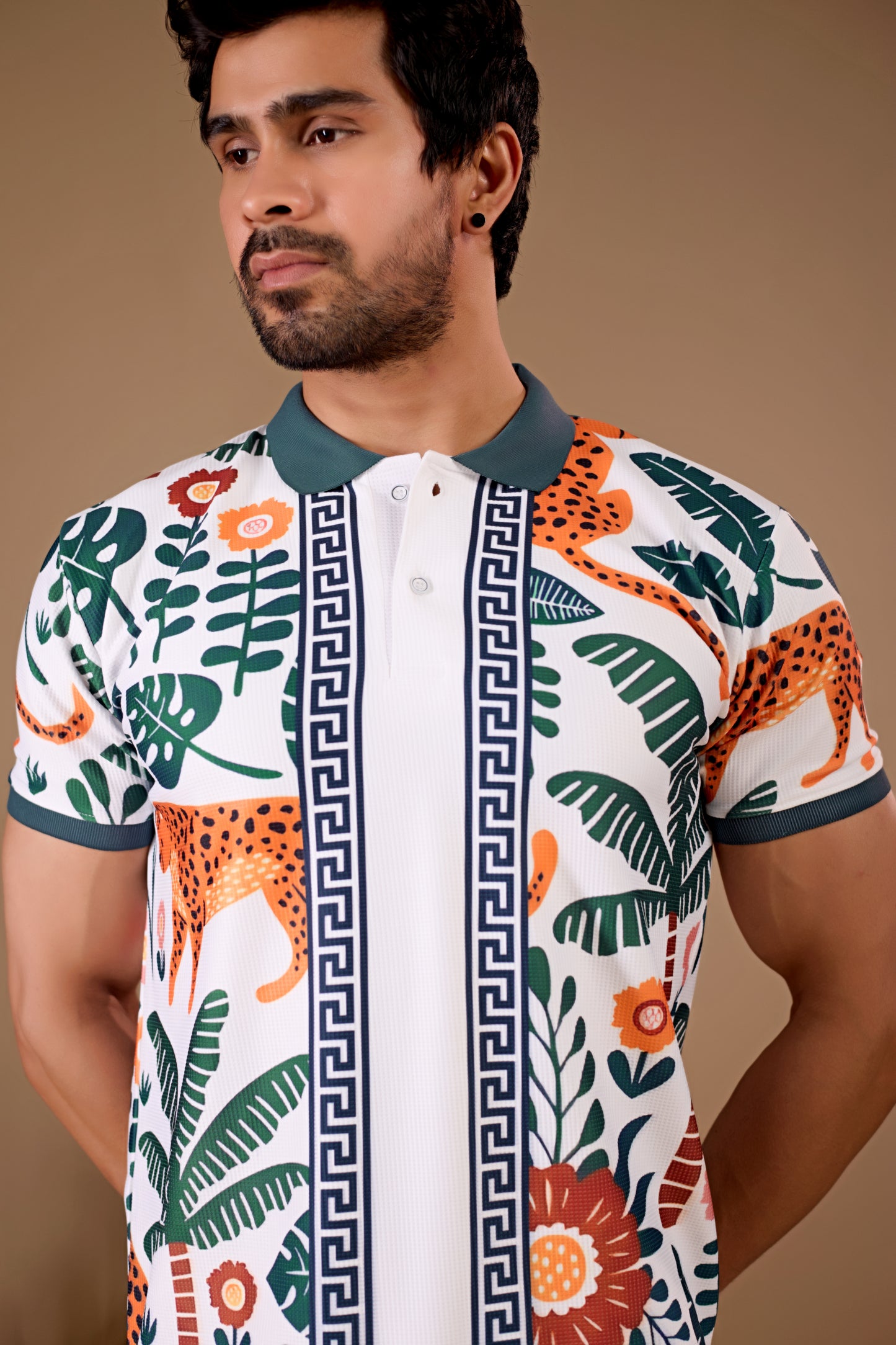 Multicolor Premium Fabric Regular Printed Polo T Shirt For Men