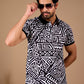 Black Premium Fabric Regular Printed Polo T Shirt For Men