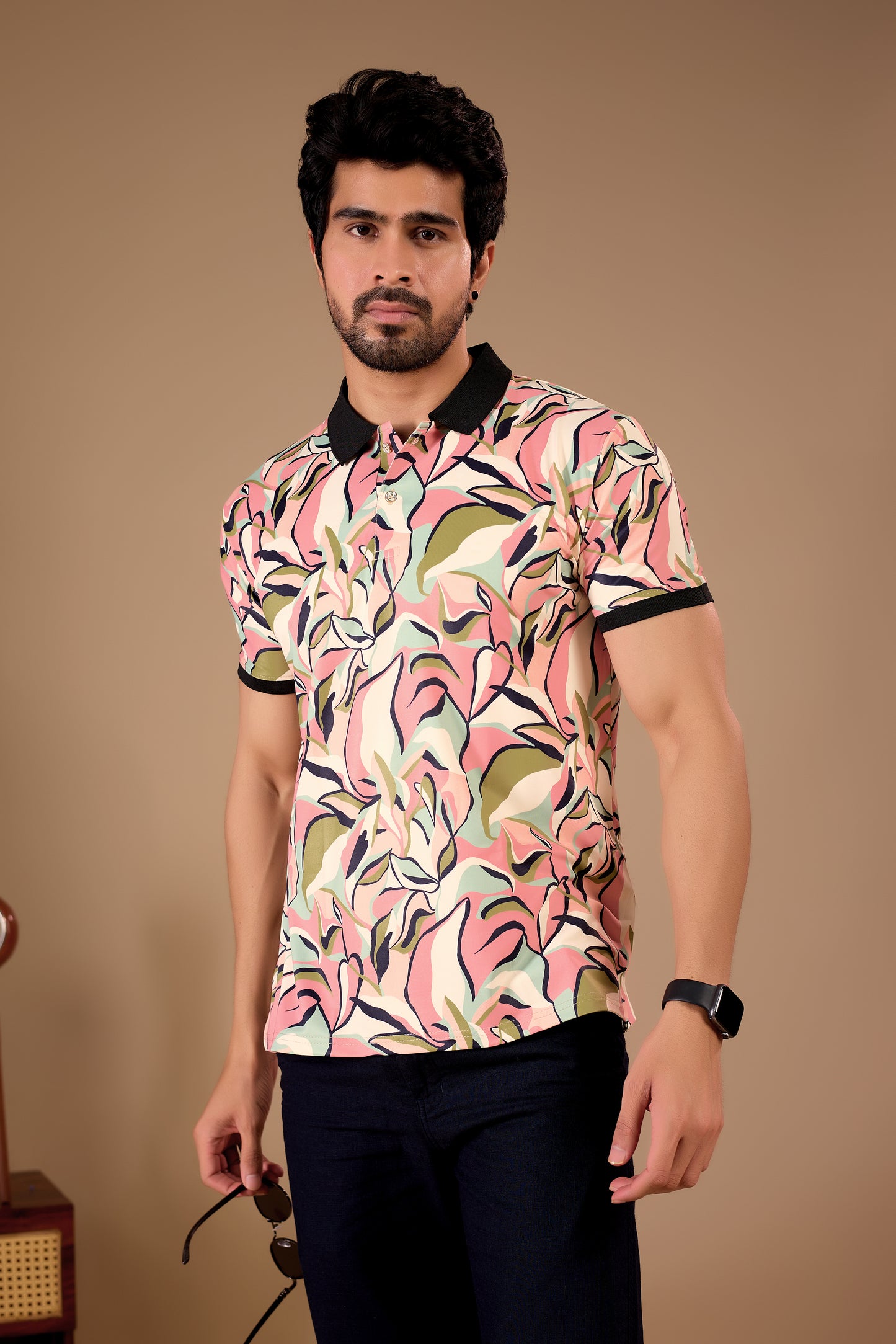 Multicolor Premium Fabric Regular Printed Polo T Shirt For Men