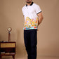 White Premium Fabric Regular Printed Polo T Shirt For Men
