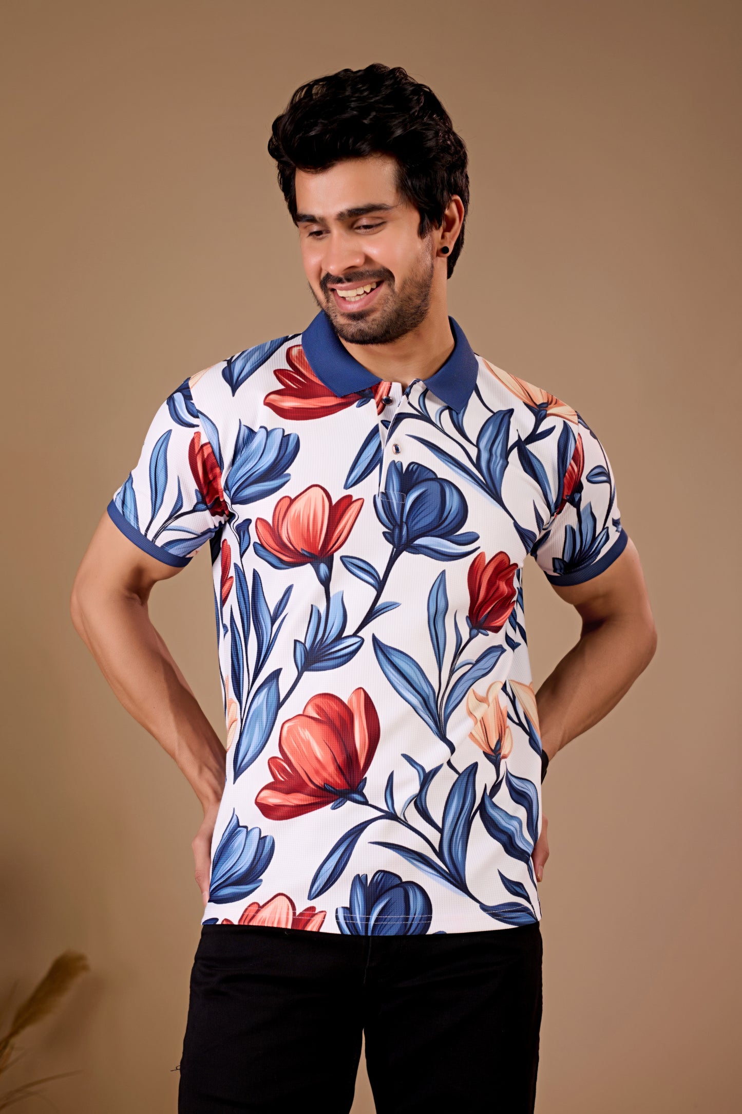 Multicolor Premium Fabric Regular Printed Polo T Shirt For Men