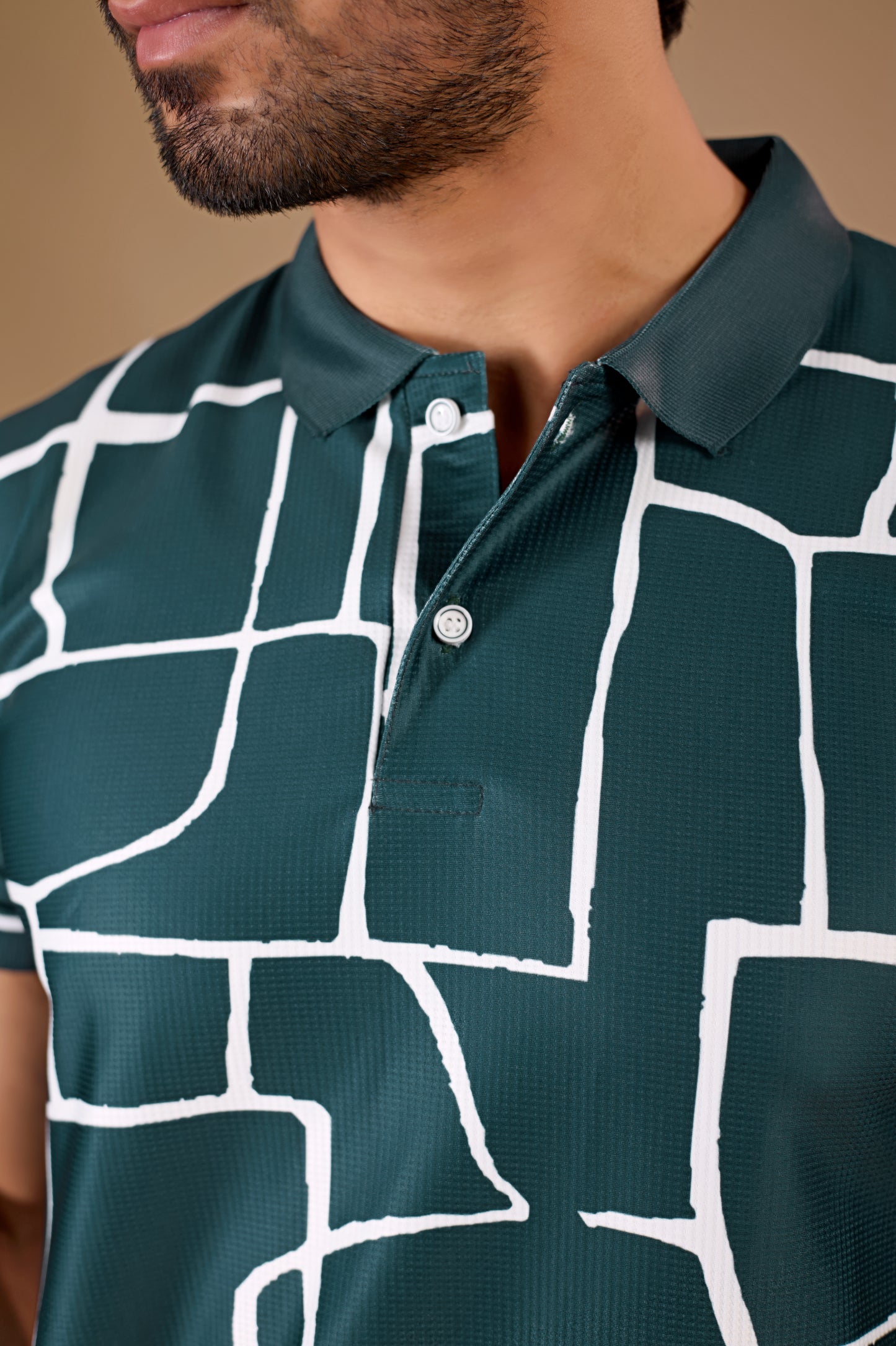 Tshirtsbuddy Mens Abstract Geometric Print Polo Shirt - Dark Teal