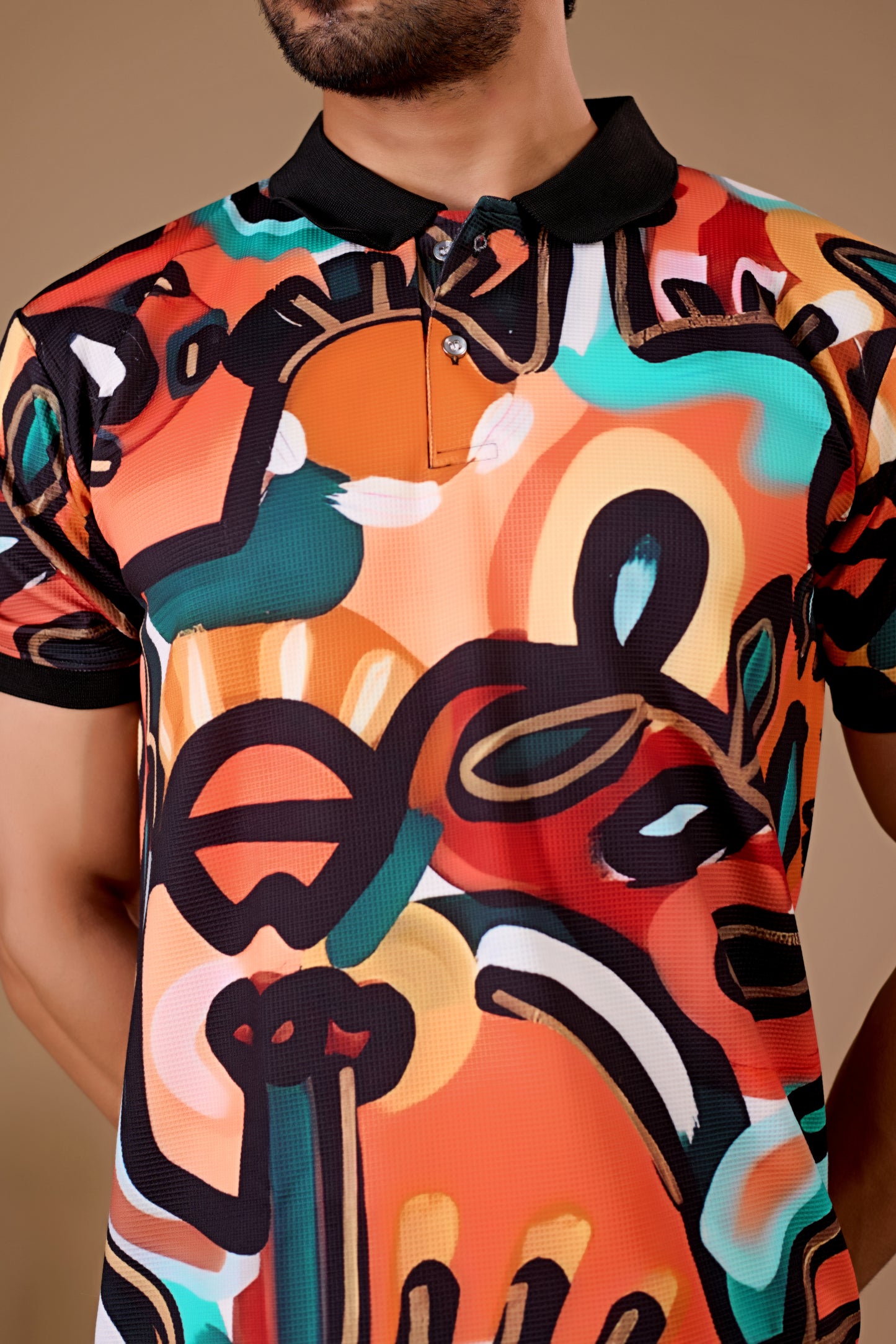Multicolor Premium Fabric Regular Printed Polo T Shirt For Men