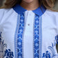 Women’s White & Blue Floral Printed Polo T-Shirt