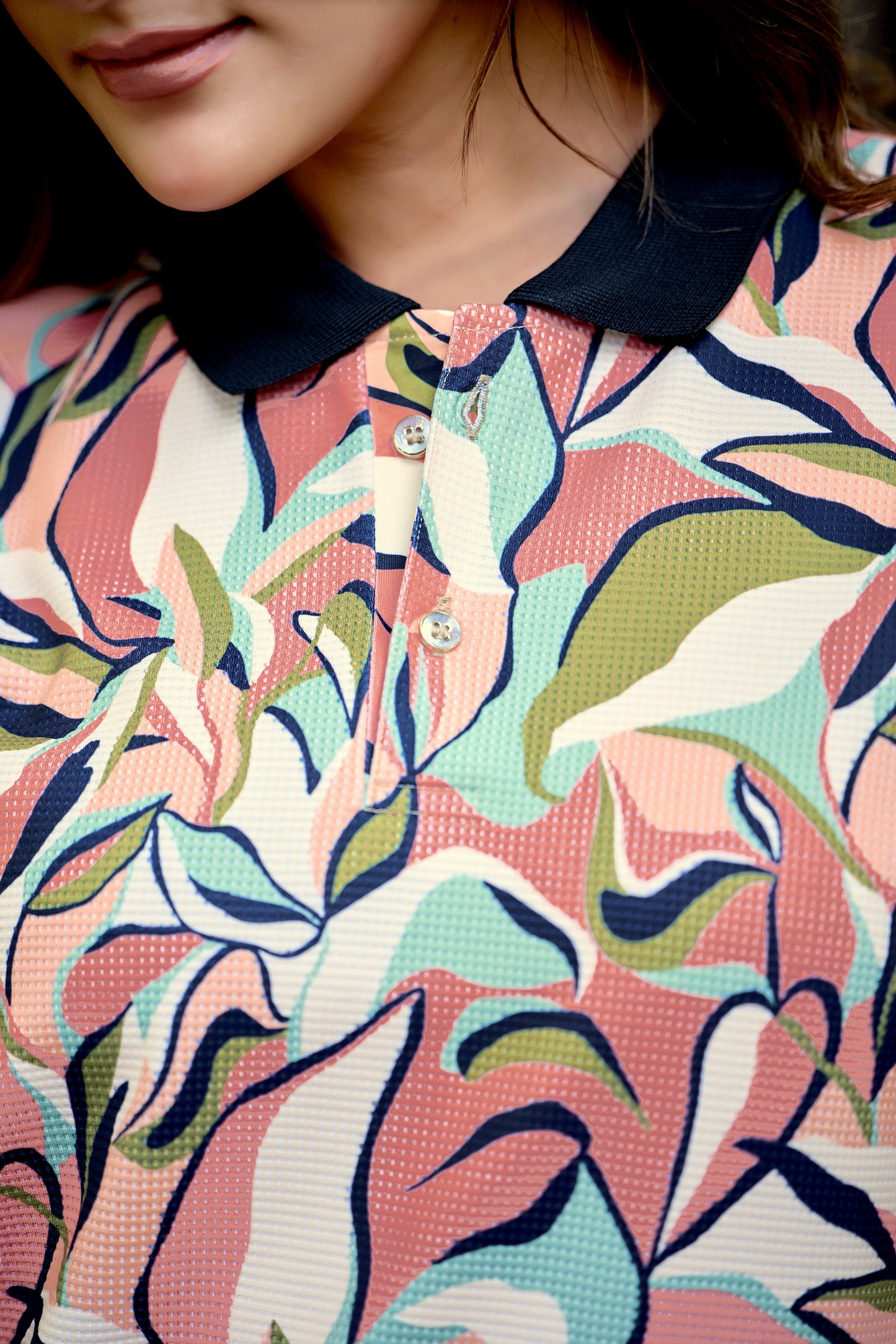 Women’s Multicolor Leaf Printed Polo T-Shirt
