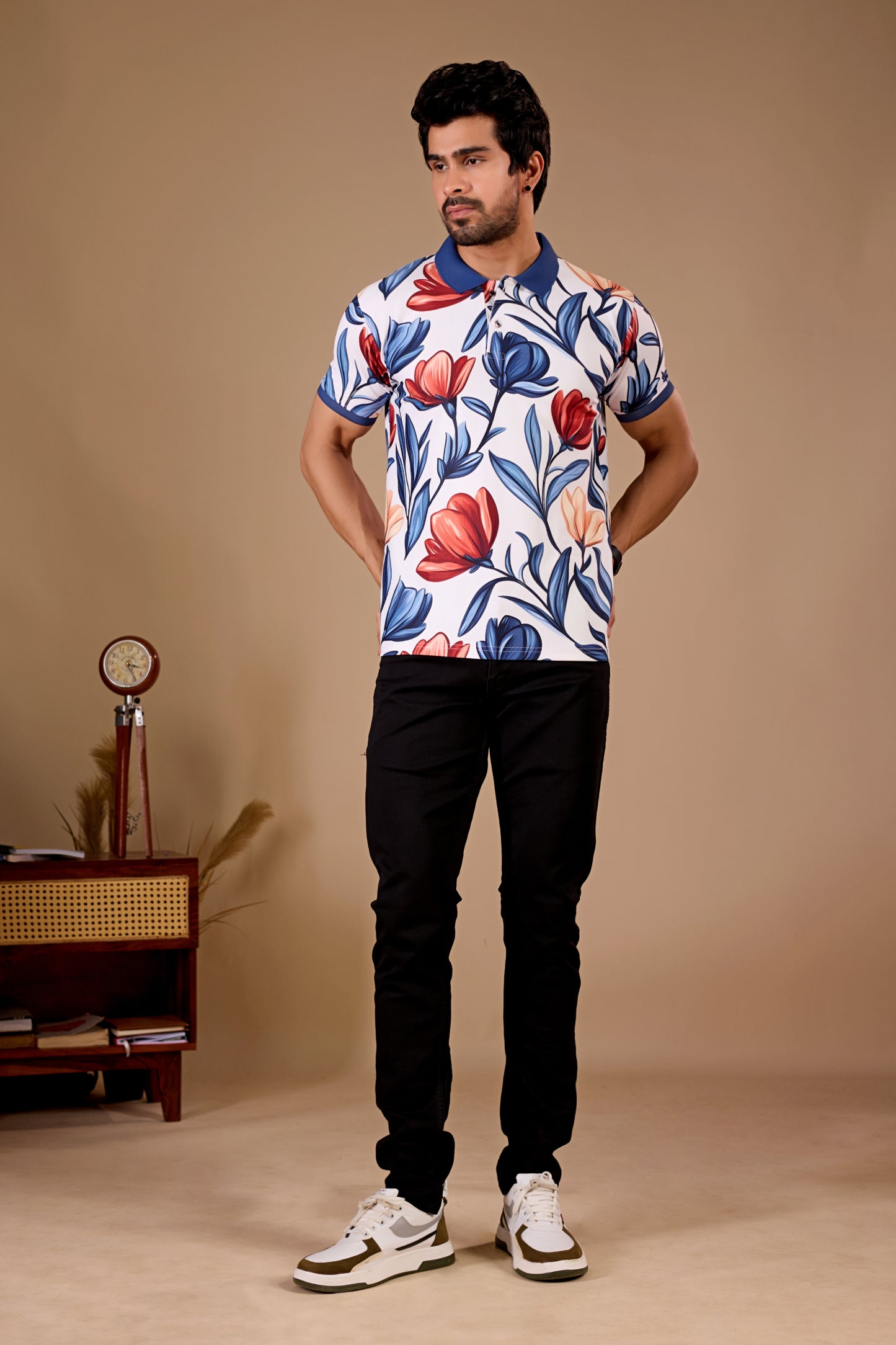 Multicolor Premium Fabric Regular Printed Polo T Shirt For Men