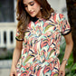 Women’s Multicolor Leaf Printed Polo T-Shirt