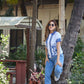 Women’s White & Blue Floral Printed Polo T-Shirt