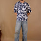 Blue Premium Fabric Oversized Printed T Shirt For Men