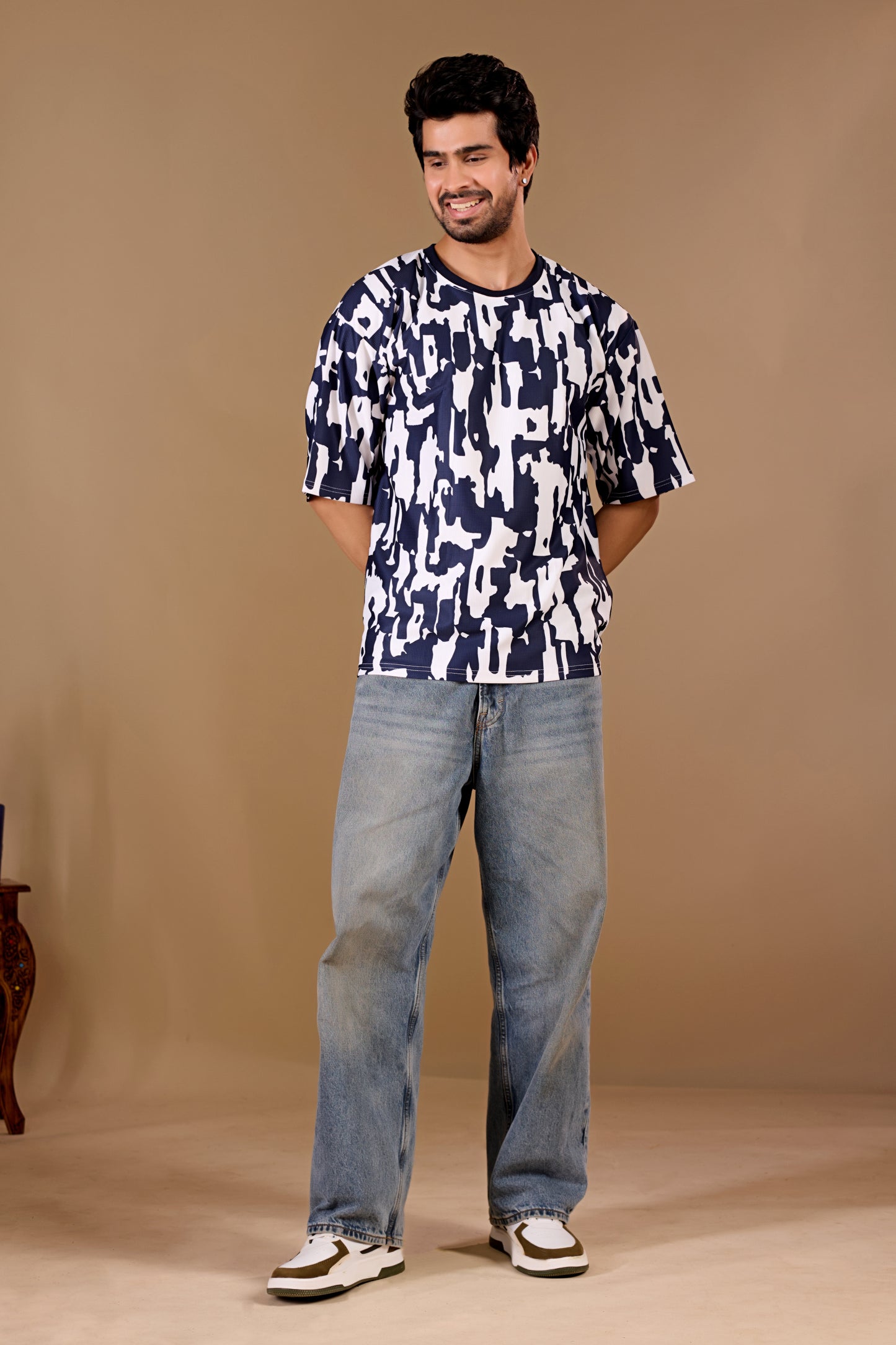 Blue Premium Fabric Oversized Printed T Shirt For Men