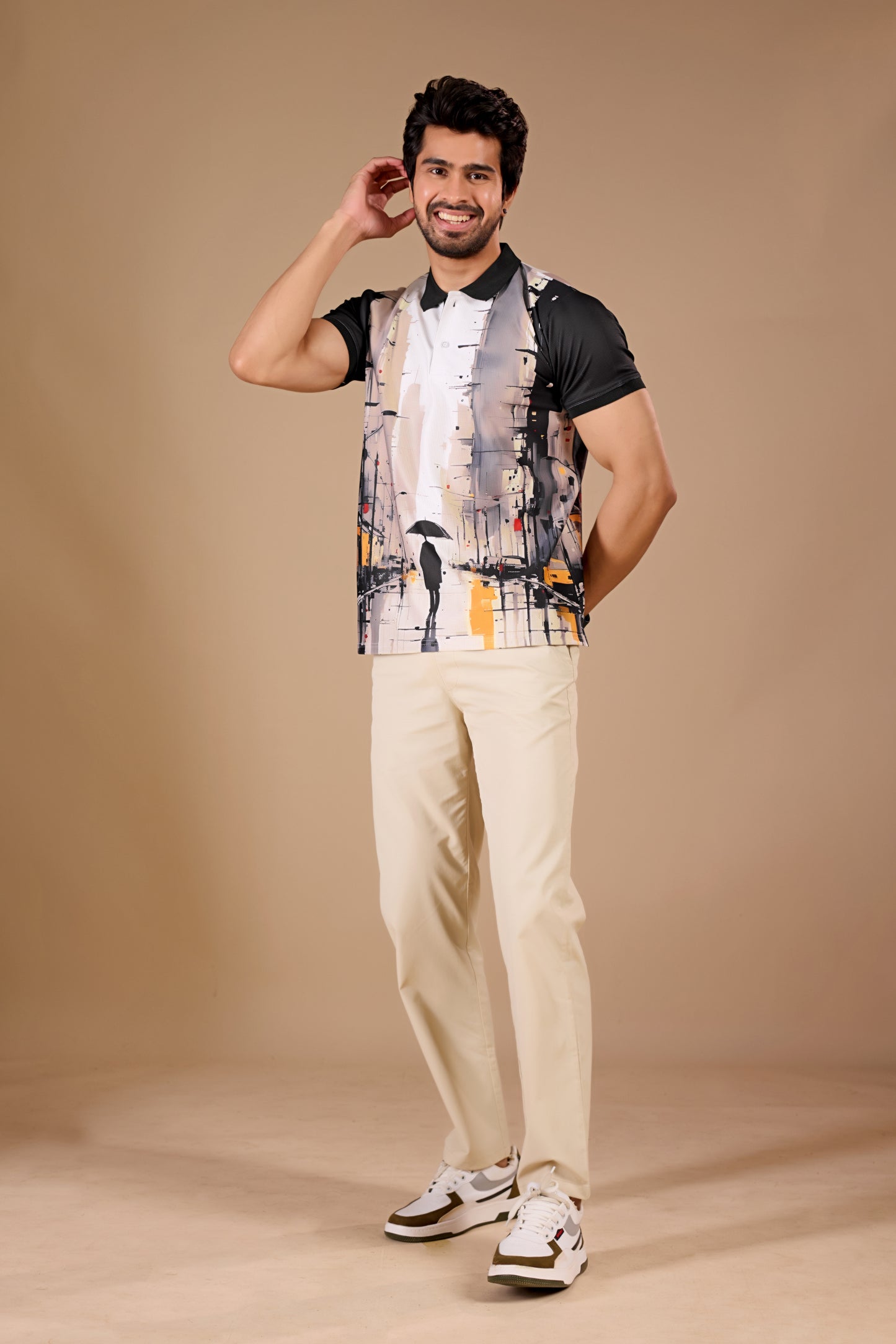 Tshirtsbuddy Mens Abstract Cityscape Print Polo Shirt For Men