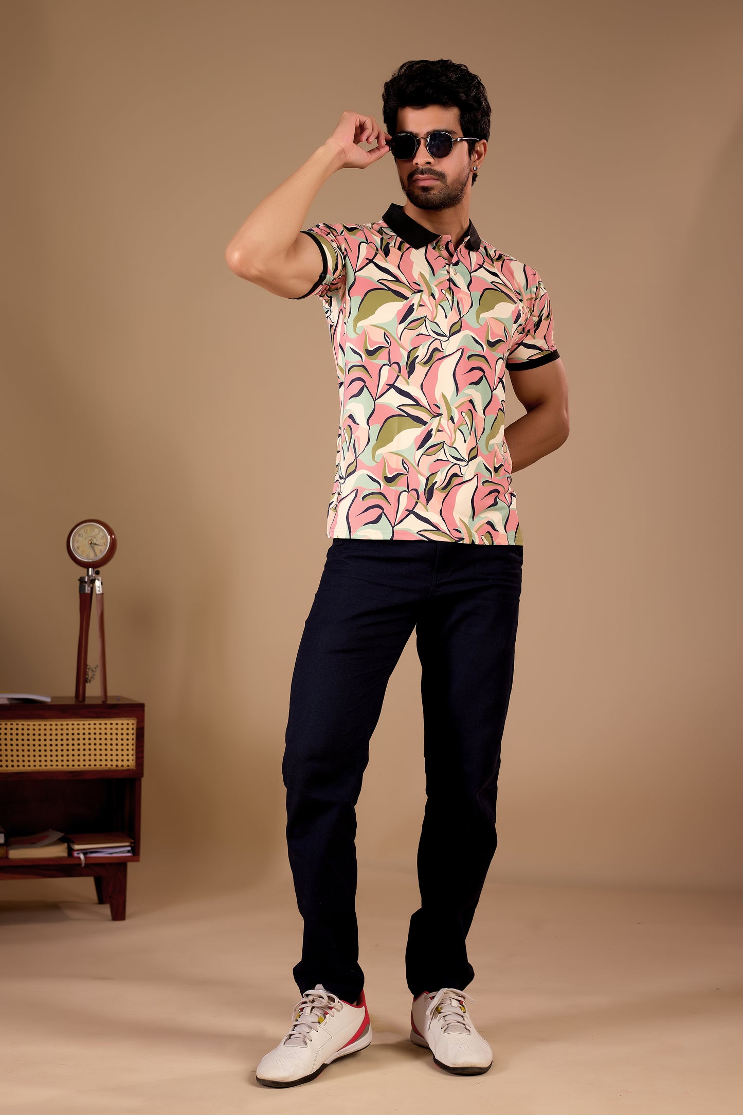 Multicolor Premium Fabric Regular Printed Polo T Shirt For Men