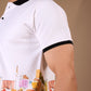 White Premium Fabric Regular Printed Polo T Shirt For Men