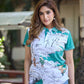 Women’s Teal & White Scenic Printed Polo T-Shirt