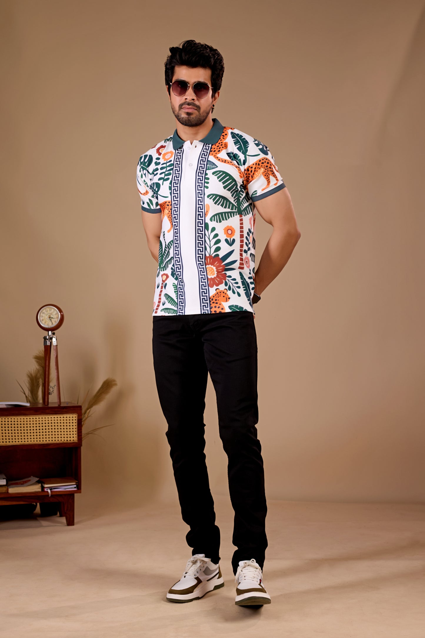 Multicolor Premium Fabric Regular Printed Polo T Shirt For Men