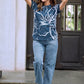Women’s Teal Floral Printed Polo T-Shirt