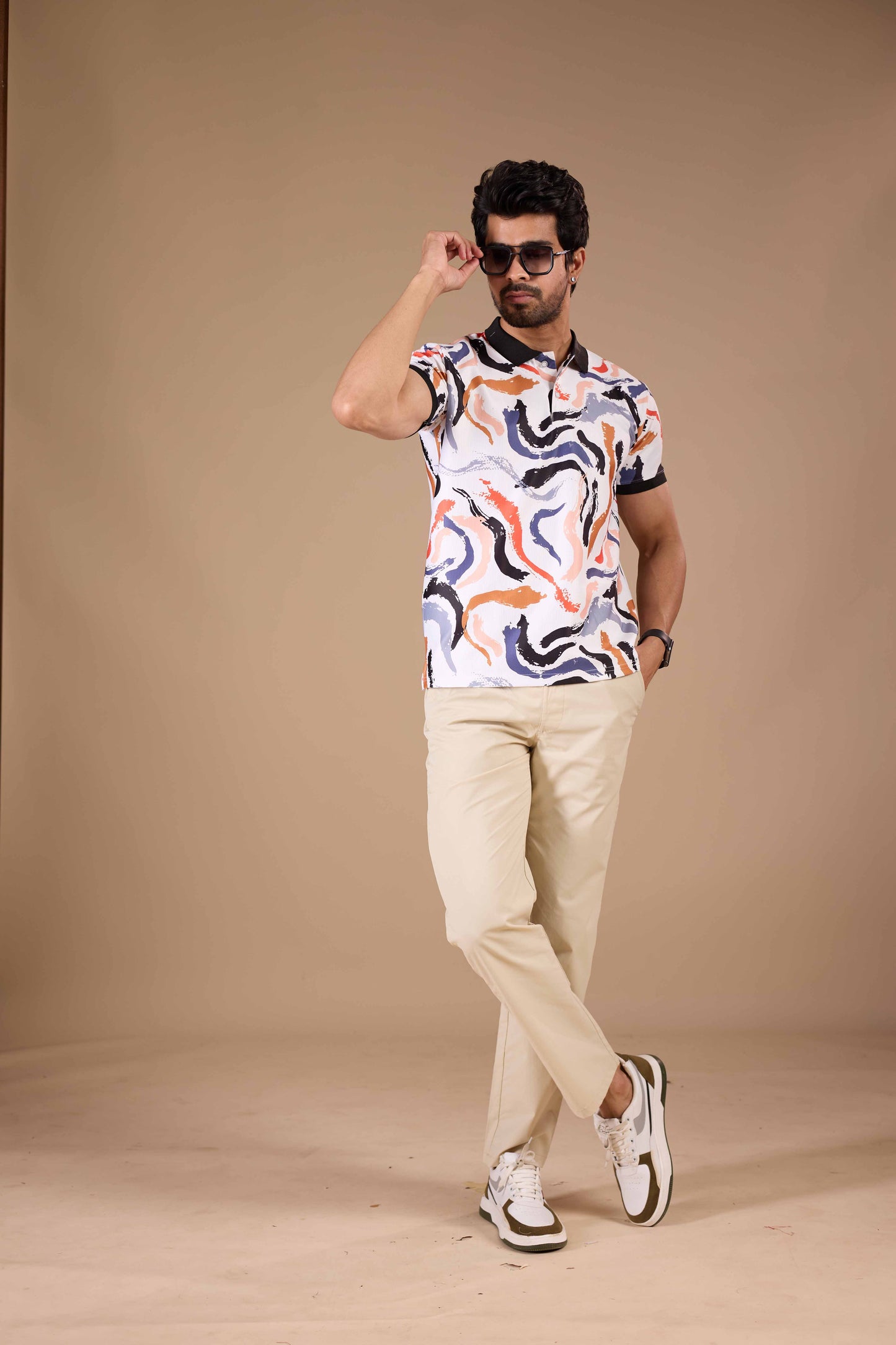 Tshirtsbuddy Men's Abstract Brushstroke Print Polo T-Shirt