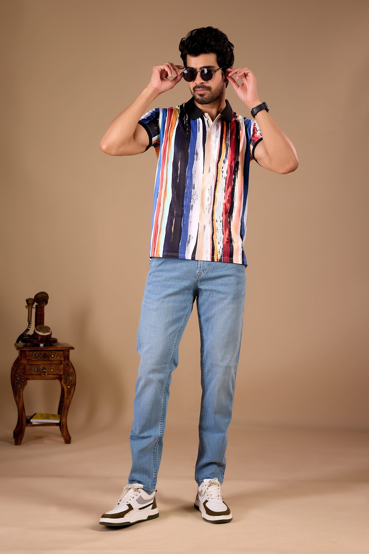 Multicolor Premium Fabric Regular Printed Polo T Shirt For Men