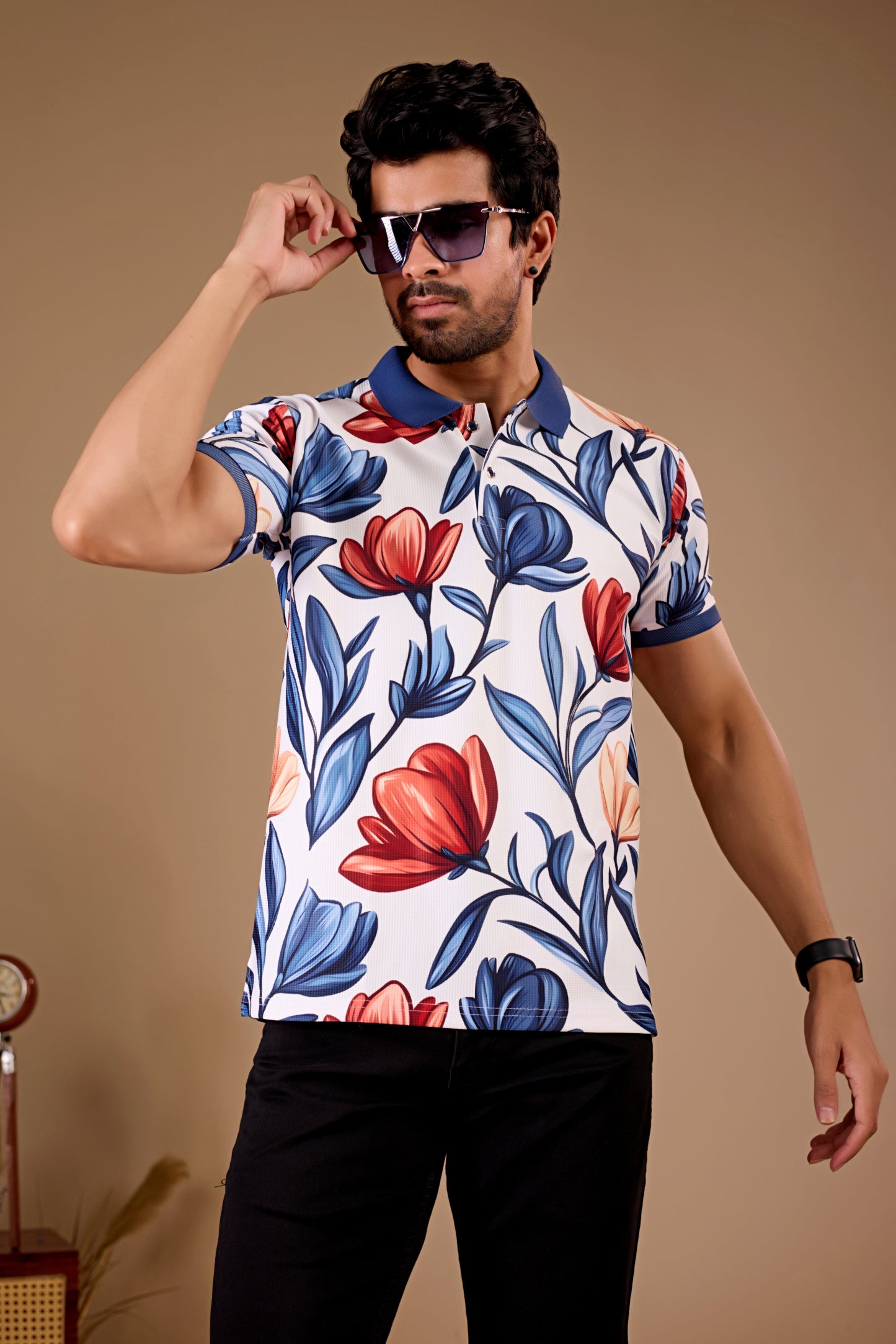 Multicolor Premium Fabric Regular Printed Polo T Shirt For Men