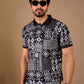 Black Premium Fabric Regular Printed Polo T Shirt For Men