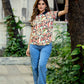 Women’s Multicolor Leaf Printed Polo T-Shirt