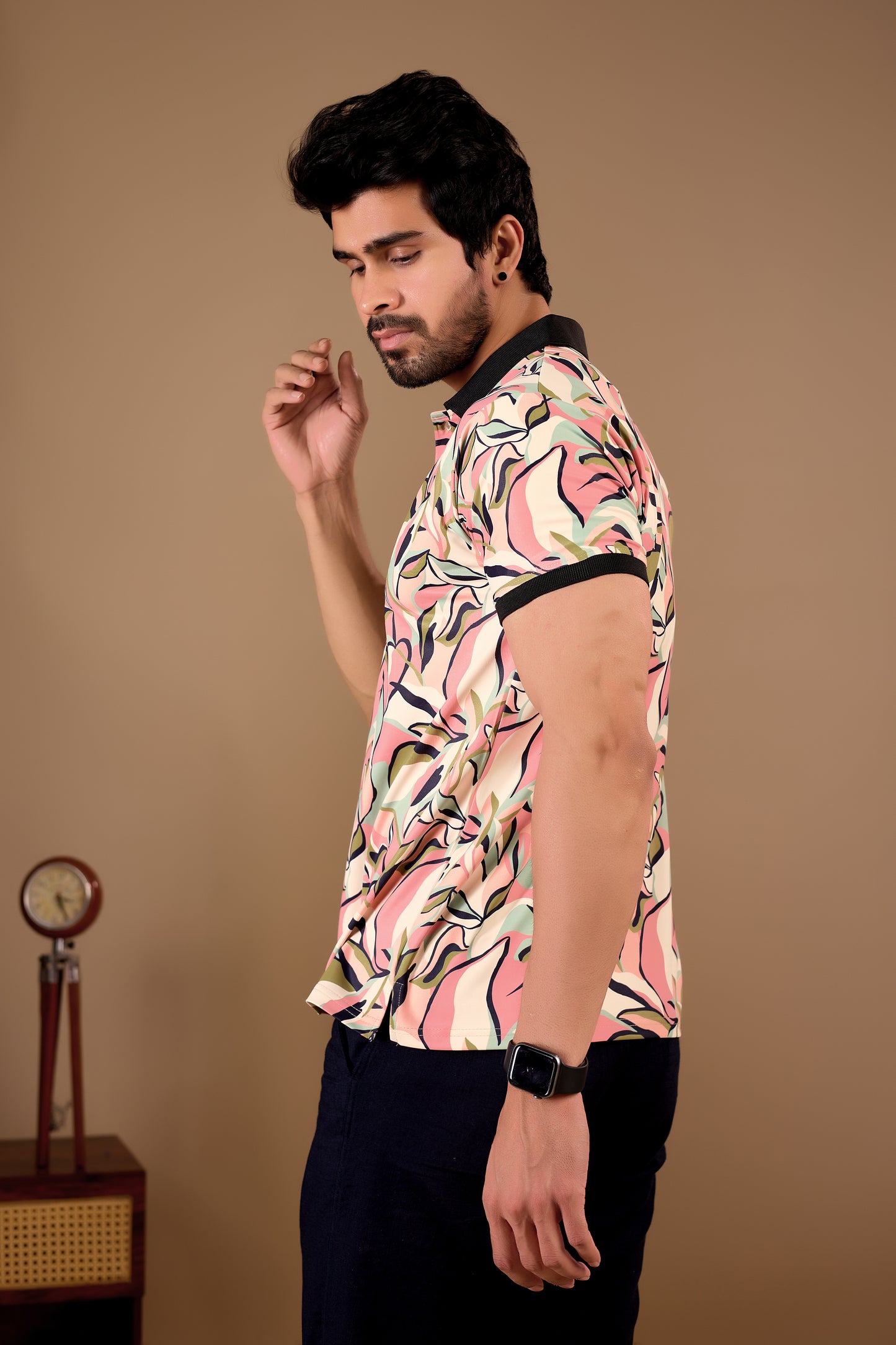 Multicolor Premium Fabric Regular Printed Polo T Shirt For Men