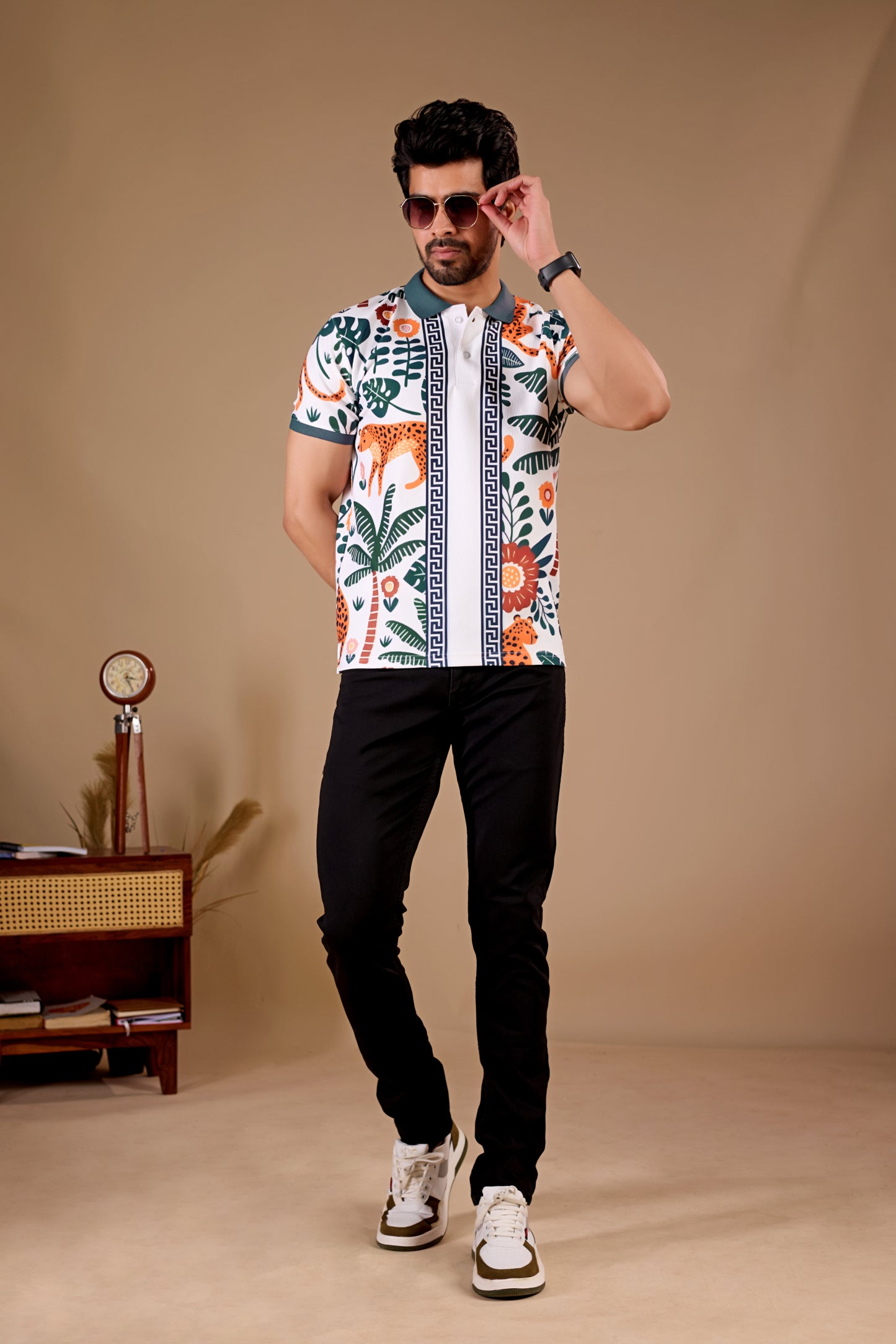Multicolor Premium Fabric Regular Printed Polo T Shirt For Men