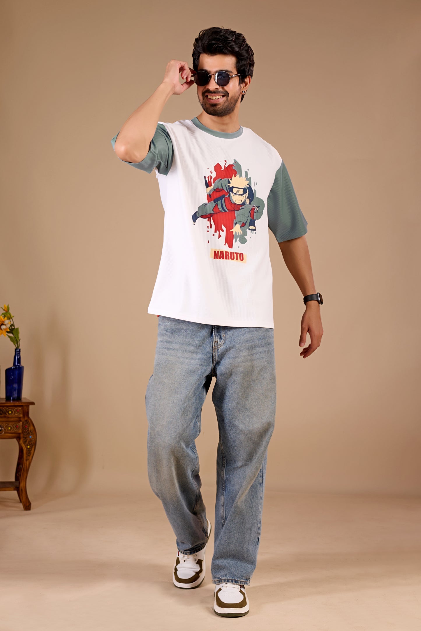White Premium Fabric Oversized Printed T Shirt For Men