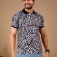 Black Premium Fabric Regular Printed Polo T Shirt For Men