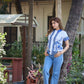 Women’s White & Blue Floral Printed Polo T-Shirt