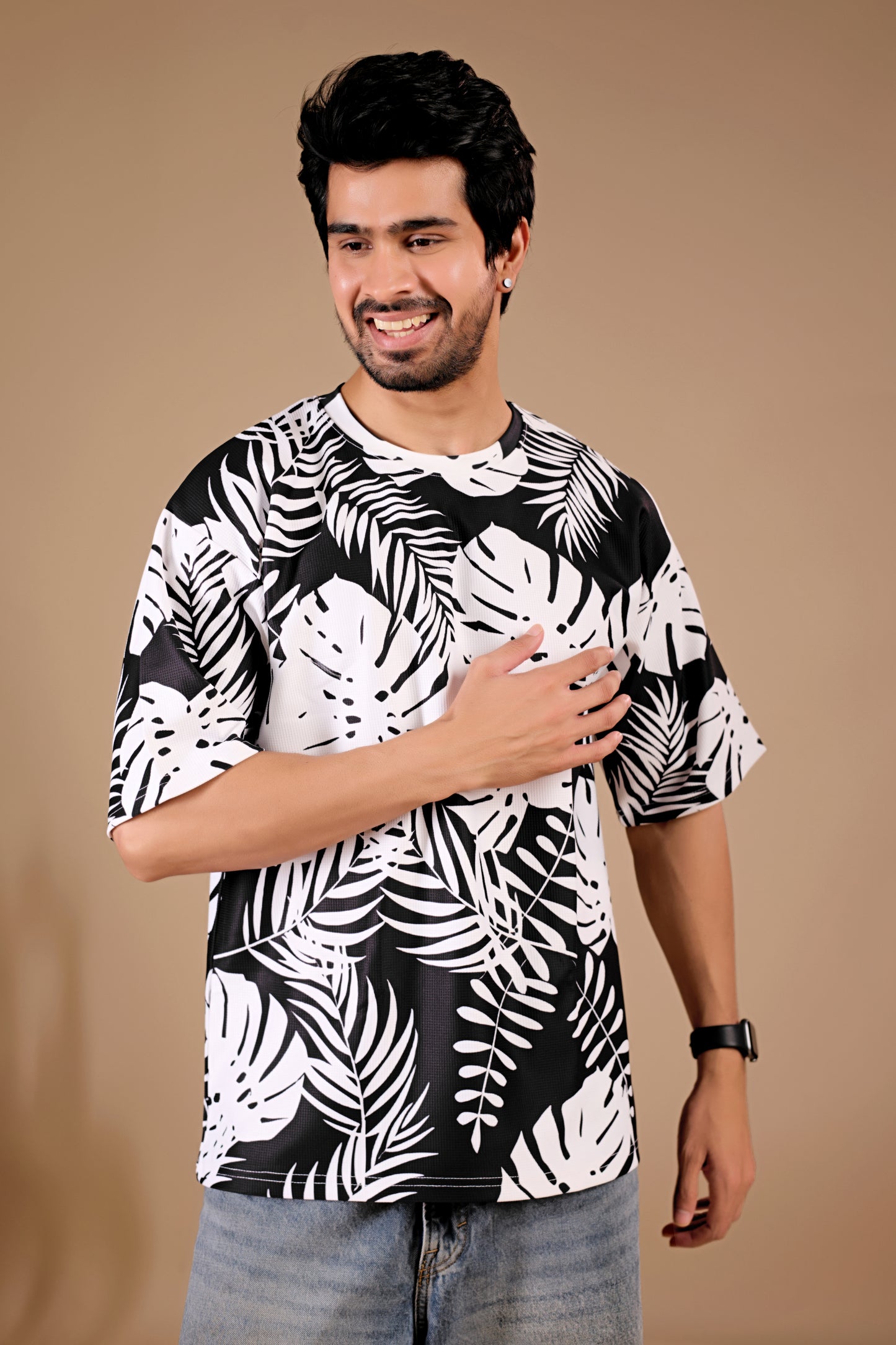 Black Premium Fabric Oversized Printed T Shirt For Men