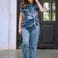 Women’s Teal Floral Printed Polo T-Shirt