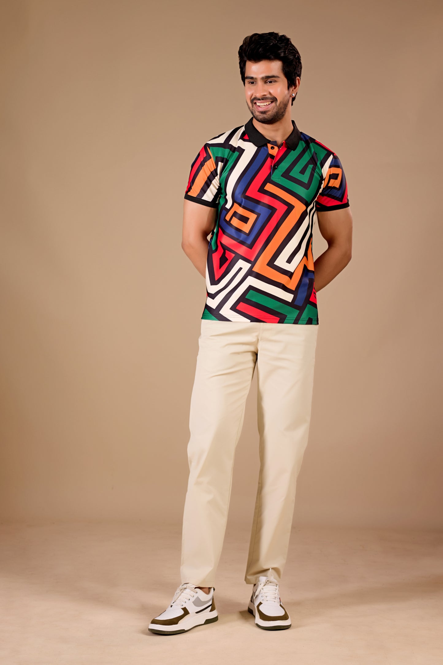 Multicolor Premium Fabric Regular Printed Polo T Shirt For Men
