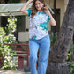 Women’s Teal & White Scenic Printed Polo T-Shirt