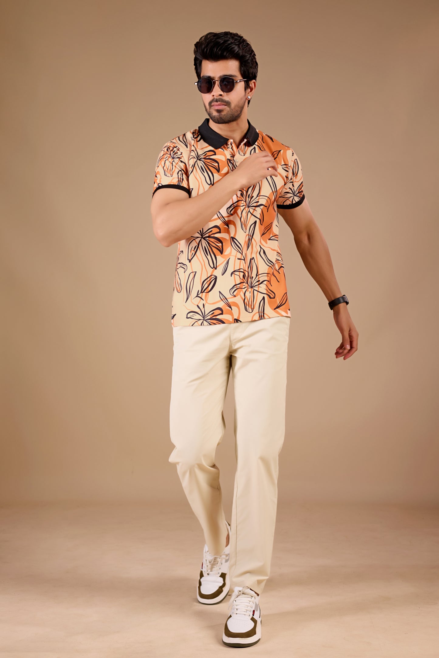 Multicolor Premium Fabric Regular Printed Polo T Shirt For Men