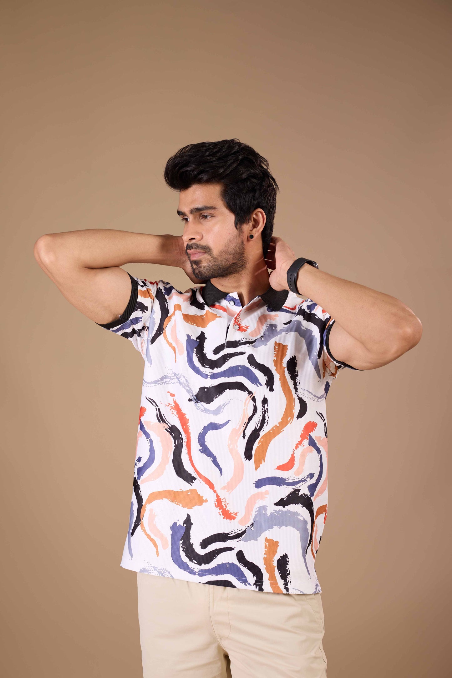 Tshirtsbuddy Men's Abstract Brushstroke Print Polo T-Shirt