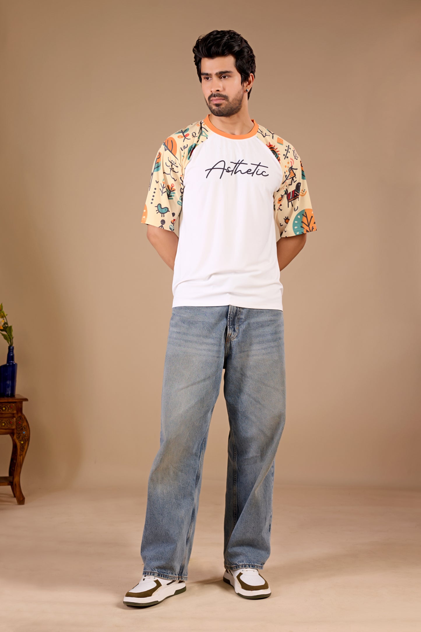 White Premium Fabric Oversized Printed T Shirt For Men