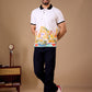 White Premium Fabric Regular Printed Polo T Shirt For Men