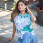 Women’s Teal & White Scenic Printed Polo T-Shirt