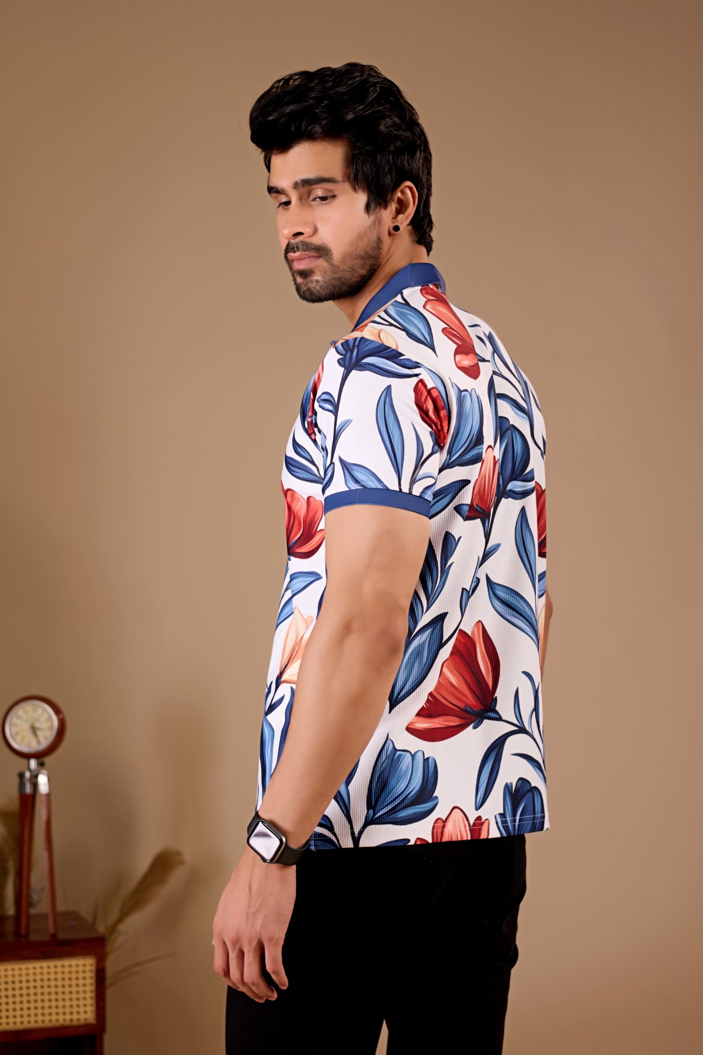 Multicolor Premium Fabric Regular Printed Polo T Shirt For Men